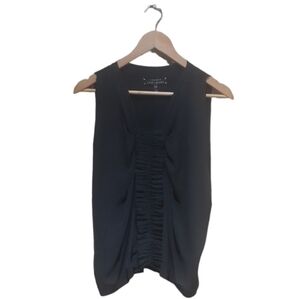 Robert Rodriguez Women's Sleeveless Blouse Black Silk Front Ruching Size 4